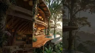 Curved Glass Treehouse With Waterfall Pool #satisfying #construction #luxury