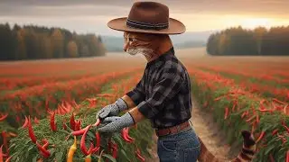 cats are farming vegetables in the field