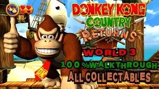 DK Country Returns - World 3 - 100% All Kong Letters & Puzzle Pieces 60fps
