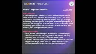 Regional Sales Head (Enterprise, B2B SaaS) | Partner Jobs | #salesops #salesstack #salesdev