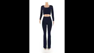 Solid color plus size 5 colors sprinting simple flare pants fashion two-piece set A46697