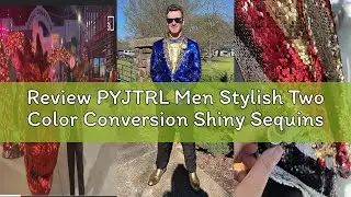 Review PYJTRL Men Stylish Two Color Conversion Shiny Sequins Blazer Suit Jacket