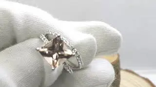 3.0 CT Morganite Engagement Ring Set, Morganite Wedding Ring Set, Princess Cut Morganite