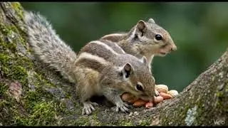 Two head in one body squirrel (Indian) eat nuts