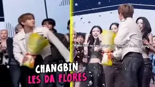 Changbin gives flowers to Itzy's Chaeryeong after winning an award on Music Bank - Stray Kids