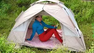 Solo camping: Camping alone in the rain forest | ASMR wild survival & cooking experience