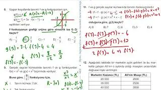 10. Sınıf Matematik Kazanım Kavrama Test 7 (Fonksiyonlar) Çözümler