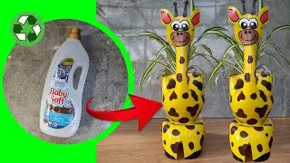 Como Fazer um Vaso Decorativo de Girafa com Vidro de Amaciante | Reciclagem Criativa Passo a Passo