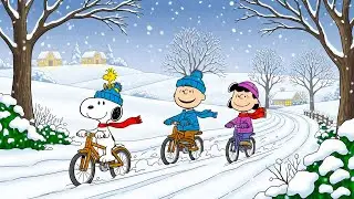 Snoopy, Charlie Brown & Friends Cycling in Snow ❄️🎶 Chill Lofi Ambience for Peace & Focus