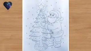 🎅 Christmas Drawing for Kids | Santa Claus & Tree Sketch ✨