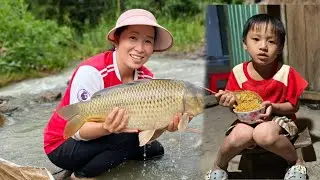 The single mother wades through the stream to catch fish – all just to give her child a warm meal.”