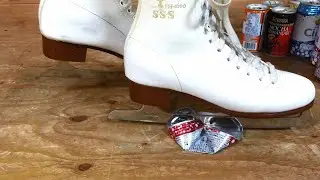 Crush the can with ice skates