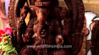 Wooden artefacts being sold at IFR Village, Visakhapatnam
