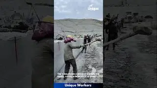 Extracting giant stone blocks from quarry - The workers do their job perfectly || #machine #shorts