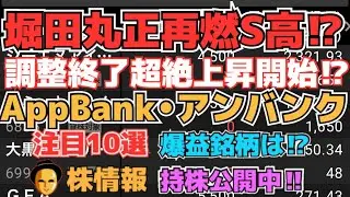 【株投資】『堀田丸正』調整終了ストップ2連へ⁉,『AppBank』終わっていないストップ高へ⁉『』【掲示板トレーダー】