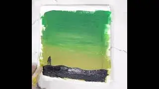 beautiful painting 😊of green sky at night with acrylic paints on mini canvas.🎨