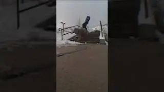 Snowboarder Crash Landing on Concrete Stairs | Insane Street Rail Slide Attempt Gone Wrong
