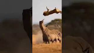 Can the rhinoceros protect the her son from the lion&rsquo;s attack? 🐆❓ #rhinoceros #rescue #danger