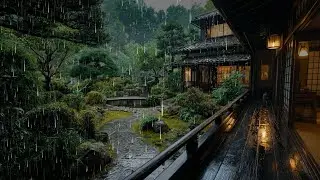 Rain on the Wooden House Porch Helps Sleep Well | Nature space rain sounds for deep sleep