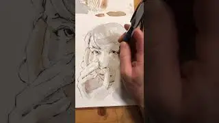Timelapse natural ink calligraphy pen portrait sketch of Chingwen Chiang