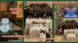 Poniendo el nacimiento del niño Dios-Navidad🎄2025-Villa vintage90s-Usando juguetes-Decorando afuera