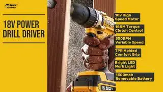Hi-Spec 81pc Yellow 18V Cordless Power Drill Driver Complete Home & Garage Hand Tool Kit Set for DIY