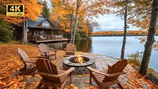 Cozy Lakeside Cabin in Autumn: Fire Pit and Relaxing Nature Sounds for Study and Relaxing
