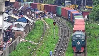 Bangladeshi intermodal Train Entering Kamlapur Inland Container Deport (ICD)- Dhaka in 4K Ultra HD