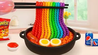 Best Heaven Food - Miniature Spicy Rainbow Ramen From M&M Rainbow Candy Sweet | Tiny Burger Cheese
