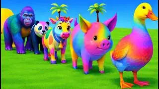 Long Slide Game With Elephant Gorilla Buffalo Hippopotamus Tiger - 3d Animal Game - Funny 3d Animals