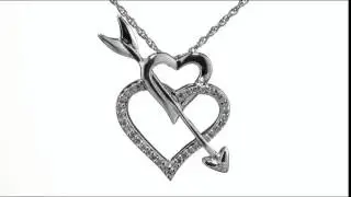 Double Heart and Arrow Pendant 1/10 Carat in Sterling Silver