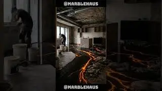 This Open Kitchen Looks Like Molten Art -- Lava Themed 3D Epoxy Kitchen Floor