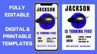 Ninja Birthday Party Invitation, Ninja Birthday Template, Printable Nina Invitation