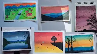 7 beautiful sunset painting|| easy sunset painting||Sunset painting kaise banaen||sunset painting||