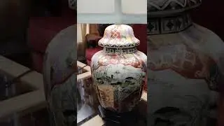 Pair Chinese Porcelain Satsuma Style Scalloped Temple Jar Table Lamps