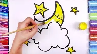 Moon Clouds Drawing Image / Easy and beautiful clouds with moon / Moon drawing