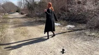 Alina losing high heels mules, losing shoe walking, lost high heels, losing mules on a road (# 1021)