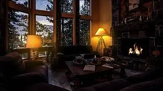 Free No Copyright Cozy Modern Cabin Fireplace Snow Candle Soft Glowing Lights Table Screensaver