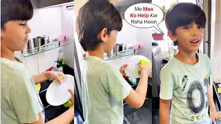 Arjun Bijlani Son Ayaan Like A Good Son Washing Dishes To Help Mother