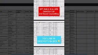 BPT, BMLS, B.Sc. APB Selection List of 2nd Round Counselling #bfuhs #viralshorts #shorts
