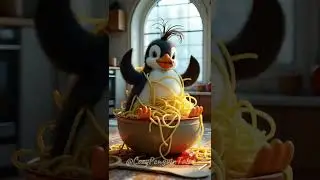 Tiny Penguin Mumble vs. Spaghetti Mountain 🍝🤣  The Cutest Noodle Disaster!