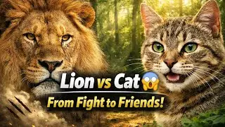 Lion and little cat friendship