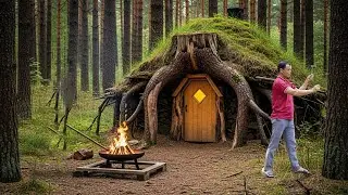 FULL VIDEO I Built a Hidden Cabin Inside a Giant Fallen Tree Root | 69 Days Bushcraft Survival