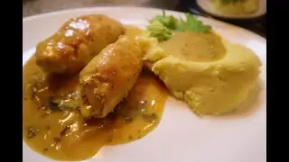 Herrlich saftige Hähnchenroulade mit Soßé und Kartoffelbrei, Minutenschnitzel mal anders ;-)