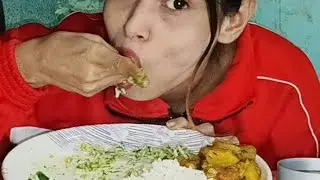 Eating || Rice|| with|| Coriander Bharta|| Dal ||Soybean Curry || Khao khau ||