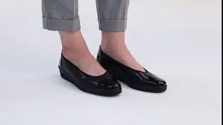 Gabor Petunia Black Print Wide Fit Leather Ballerina Pumps