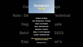 Synopsys Hiring ‼️ #jobs #shorts #short #software #hiring