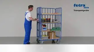 Fetra Etagenwagen 4 Etagen &ndash; stabiler Hubwagen mit Holz-Einlegeb&ouml;den