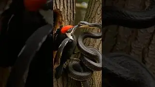 Epic Showdown: Woodpecker vs. Snake!#Wildlife #NatureBattle #EpicEncounter #Woodpecker
