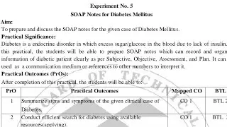 Pharmacotherapeutics Experiment No. 5 | SOAP note of Diabetes Mellitus | Bright Pharma